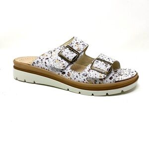 Fidelio Sohle Glory Slide Sandal Bianco Brandy Cork Orthotic Comfort